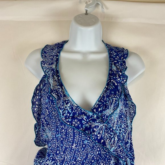 Poupette St. Barth Romper XS Blue White Firework Print Sleeveless Ruffle New NWT - Picture 2 of 13